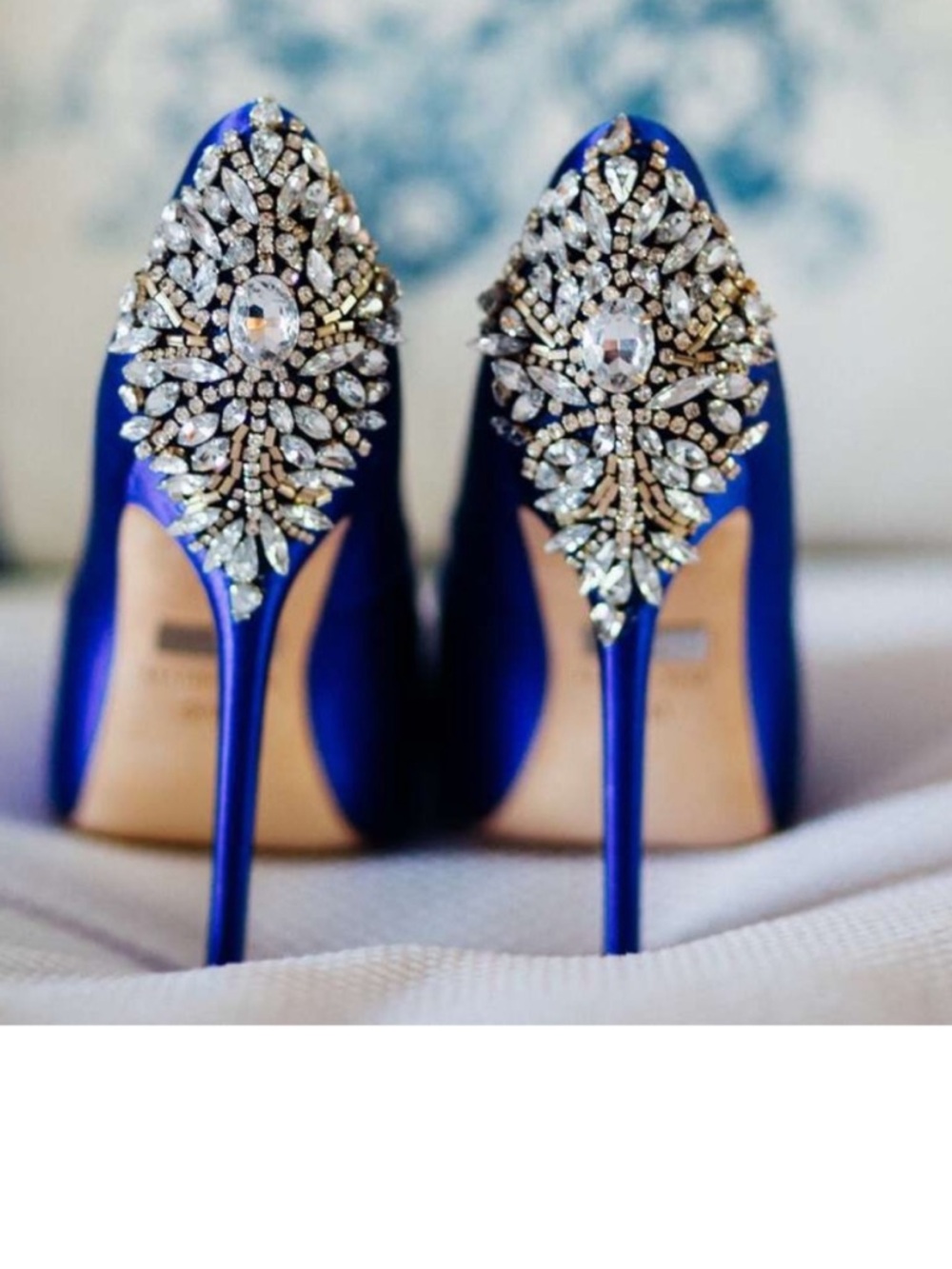 NWOB Badgley Mischka Royal Blue Peep Toe Embellished Heels 5.5
